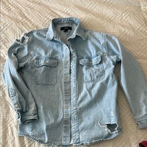 Forever 21 denim shacket distressed
